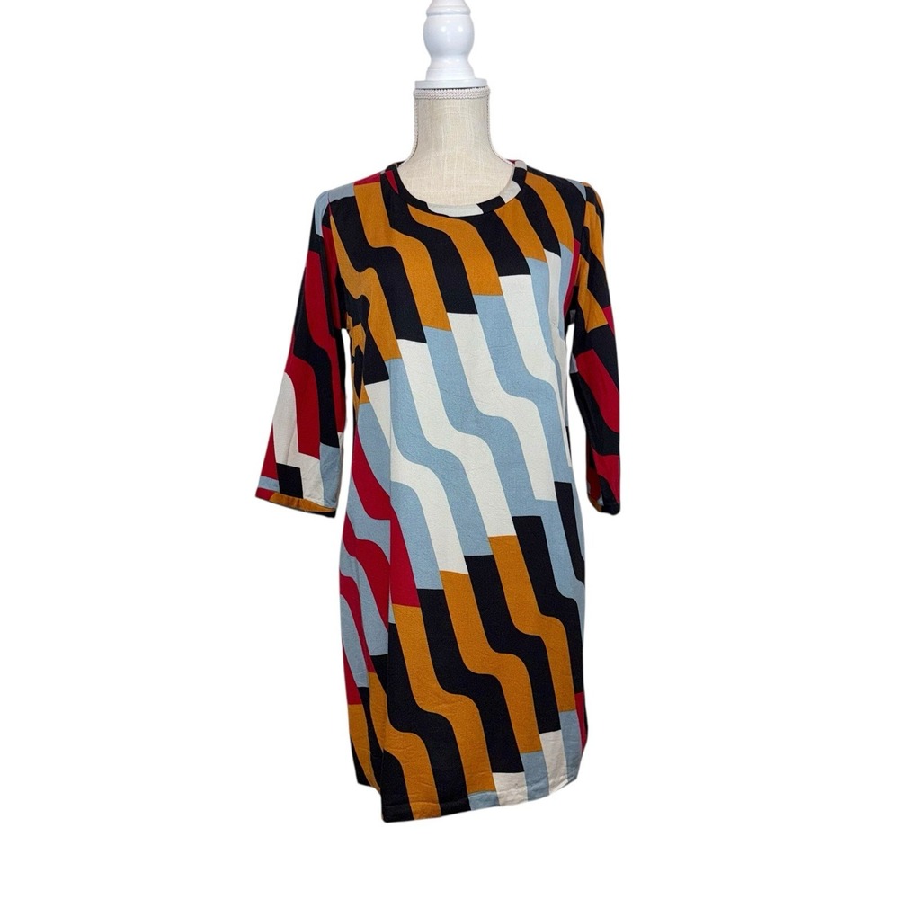 Dusen Dusen Anthropologie Shift Dress‎ Long Sleeve Womens Sz S Striped Mod 70s